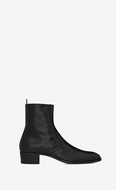 WYATT 40 Stiefelette aus schwarzem Metallic-Leder mit Knitteroptik